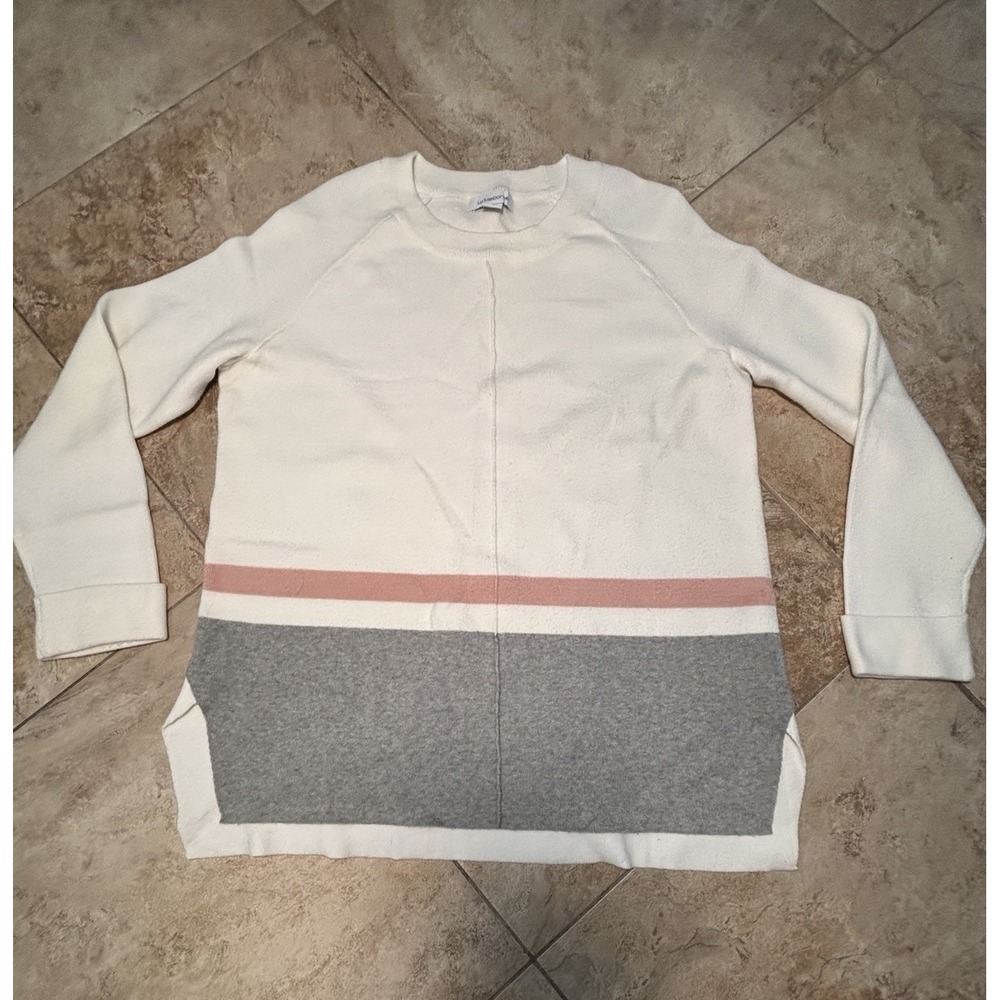 Liz Claiborne Women Medium Colorblock Sweater Cream Gray Pink Long Sleeve Soft